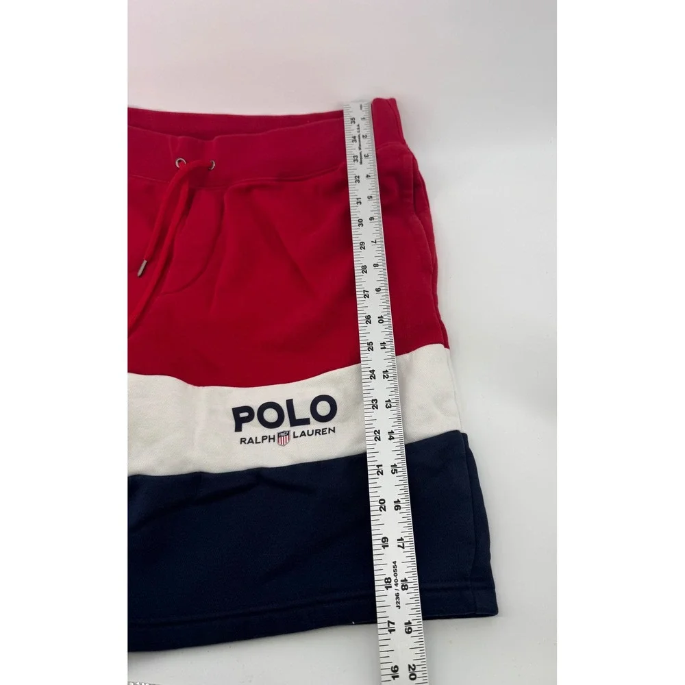 Polo Ralph Lauren Mens Colorblock Fleece Shorts Red White Blue Logo Large